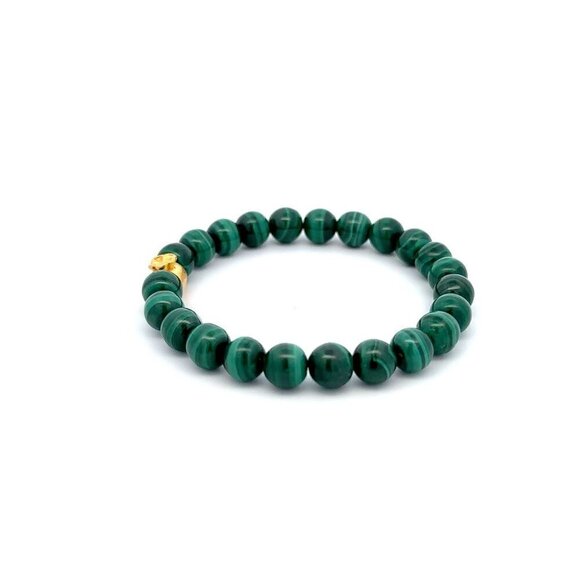 24K Gold Money Bag Lucky Charm Stretchable Bracelet Gemstones Malachite 6.5-7mm - Picture 3 of 5